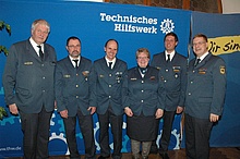 THW-Präsident Albrecht Brömme, OB Max Berthold (OV München-Mitte), OB Ernst Meister (OV München-Ost), stv. OB Angelika Barth (OV Straubing), OB Andreas Bieleck (OV München-West), Landesbeauftragter Dr. Fritz-Helge Voß